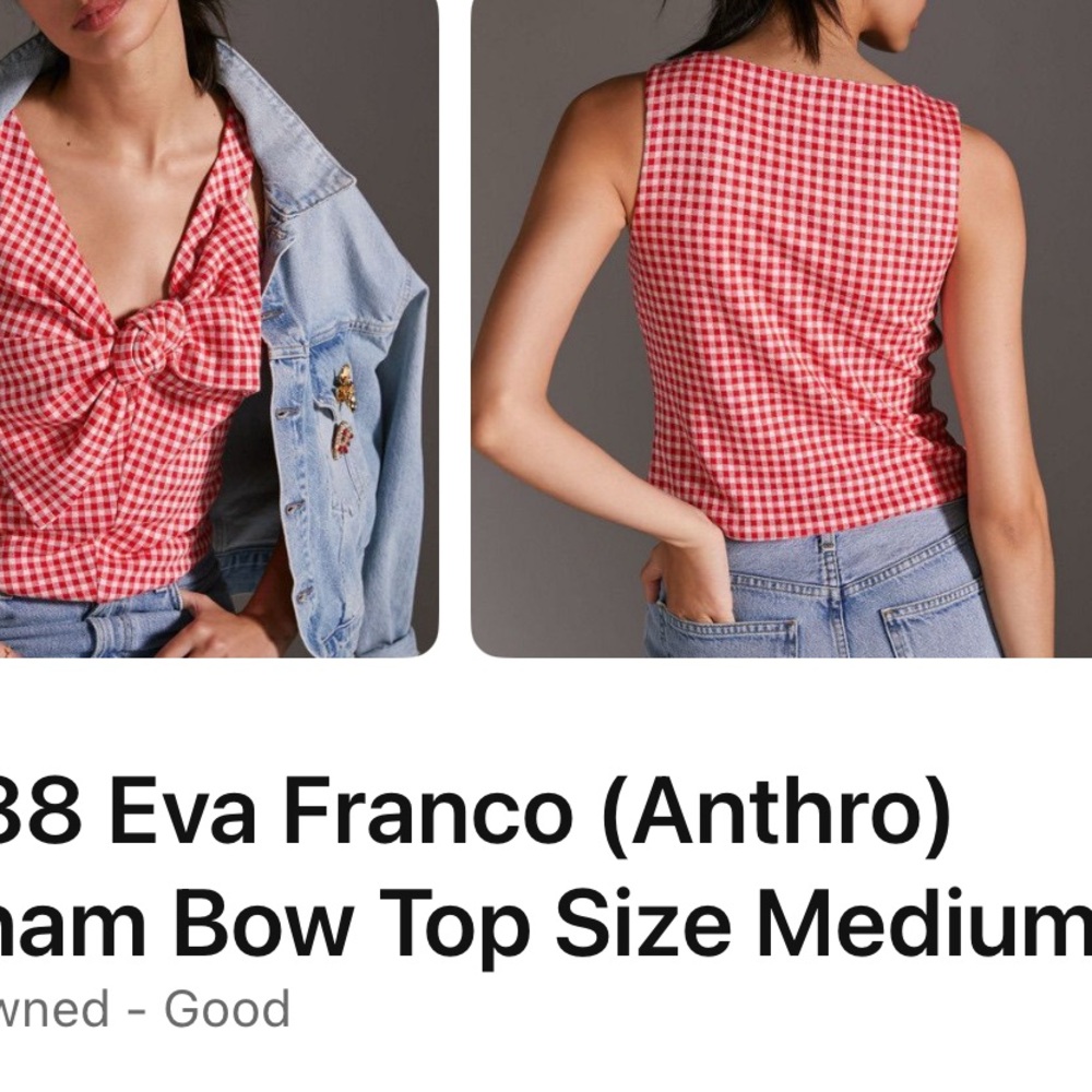 Eva Franco Red and White Gingham Bow Front Sleeveless Top - Picture 4 of 4